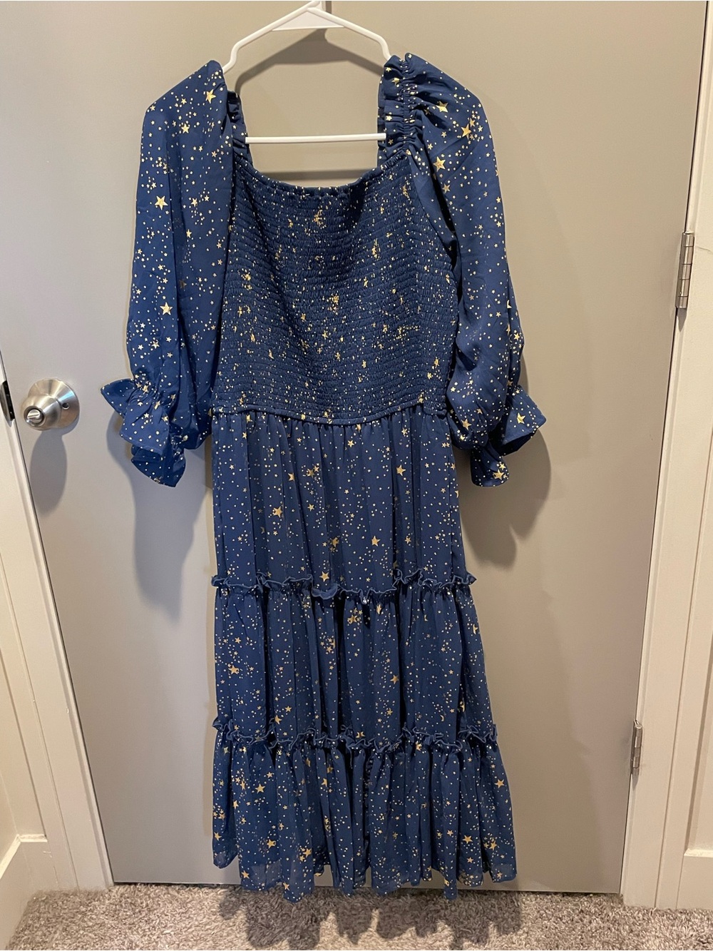 Ivy City Co Navy Blue Star-Print Midi Dress